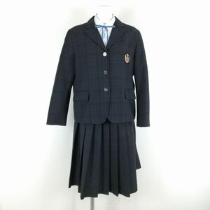 1円 ブレザー チェックスカート 上下4点セット 指定 大きいサイズ 冬物 女子 学生服 小川工業高校 チェック 制服 中古 ランクB NA9696