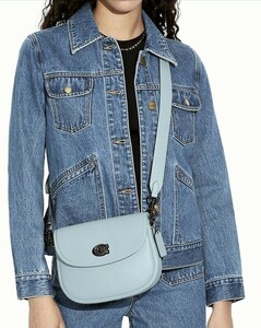 美品　COACH　コーチ　Leather Willow Saddle Bag　 レザー ウィロウ ショルダーバッグ　アクアブルー