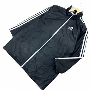 アディダス ☆ adidas 防寒裏地 フリース ナイロンコート ベンチコート グランドコート 160cm ブラック サッカー 野球 アウトドア■BE105