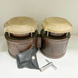 民族楽器 打楽器 太鼓 ボンゴ x2 専用工具付き ヴィンテージ　