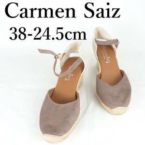 LK9160**美品*carmen saiz*カルメンサイズ*レディースエスパドリーユサンダル*24.5cm*茶系*ココア*スエード調