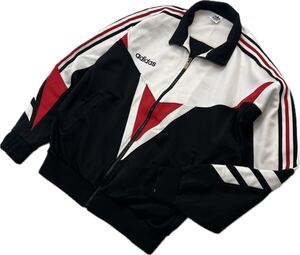 90s ☆ adidas アディダス トラックジャケット ジャージ レトロ デザイン ホワイト ブラック レッド XO 通年 スポーツ ストリート■DK238