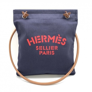 HERMES エルメス アリーヌPM トートバッグ ショルダーバッグ　肩掛け キャンバス ネイビー レッド 紺 赤 ロゴ レディース 管理RT39435