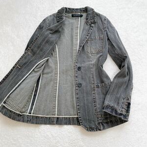 【極美品/希少L】Calvin Klein Jeans カルバンクラインジーンズ テーラードジャケット デニム生地 ストライプ ヴィンテージ加工 チャコール