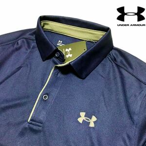 ◆H643新品【メンズXL】ネイビー アンダーアーマー UNDERARMOUR 速乾 ストレッチ 軽量 ドライ 高機能 ゴルフウェア ポロシャツ　定番品