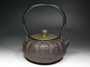 ■鉄瓶■南瓜形・岩肌地・銅蓋・銅持手・鐵瓶・湯沸・茶器・煎茶道具・f553