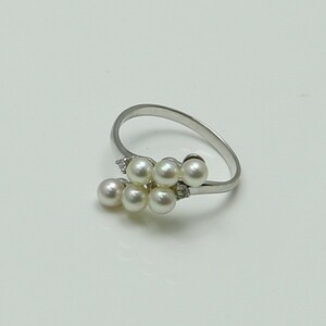 真珠 パール 指輪 リング あこや真珠 アコヤ本真珠 3.5mm-4mm 6pcs ホワイトカラ－ ベビーパール デザイン K18WG ダイヤ 15514