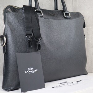 美品 コーチ COACH 2way ブリーフケース ベケット ビジネスバッグ トートバッグ 肩掛け メンズ 本革 型押し A4 PC 黒 ブラック ビジネス 