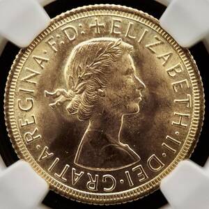 1958年 イギリス ヤングヤング エリザベス ギリックソブリン MS65 NGC 金貨 ロイヤルミント ウィリアム・ワイオン アンティークコイン #98