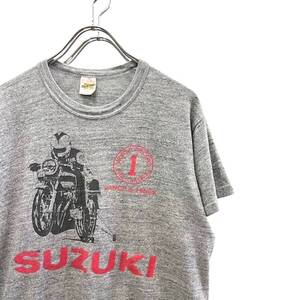 80s ビンテージ SUZUKI ×VANCE & HINES モーターサイクル プリント Tシャツ M グレー USA製 80年代 アメリカ製 ヴィンテージ GS1000E 旧車