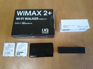 UQ Wimax 2+ Wi-Fi WALKER NAD11 ブラック 本体 ACアダプタ クレードル フェライトコア USBケーブル 社外互換電池パック セット