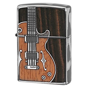 Zippo ジッポライター ギター アンテーク 木 ウッド 両面加工 シルバー SV 1201S442