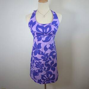 WS0263 美品 ROXY ロキシー レディース ミニワンピース ドレス 人気 S パープル（紫） 花柄 コットン USA製 セクシー ボタニカル 