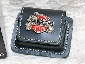 ハーレーダビッドソン zippo 本革 ライターポーチ ブラック Harley Davidson Lighter Pouch レザー ジッポー ケース リレーフ付