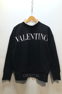 経堂) VALENTINO ヴァレンティノ LOGO SWEAT SHIRT レースカラー 2WAY ロゴスウェットプルオーバー XS 国内正規