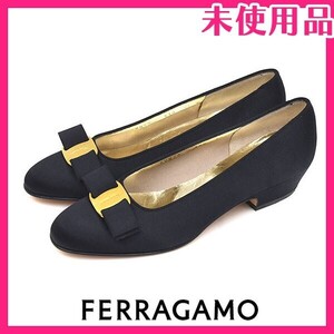 新品未使用品 サルヴァトーレフェラガモ Salvatore Ferragamo サテン ヴァラリボン パンプス ブラック 黒 5.5B(約22.5-23cm) sh24-1436