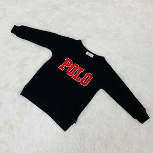 【1084】POLO Baby ポロベイビー ブラック 黒 90サイズ 長袖プルオーバー ロゴ刺 レトロ フロントプリント