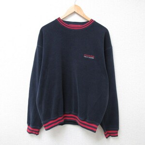 XL/古着 ラルフローレン Ralph Lauren 長袖 ブランド フリース トップス メンズ 90s ワンポイントロゴ クルーネック 濃紺 ネイビー 24j