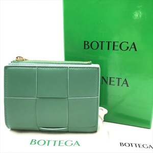 美品 BOTTEGA VENETA ボッテガ カセット スモール 二つ折り 財布 ウォレット レザー グリーン k2549