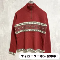 古着 used　 Eddie Bauer エディーバウアー　長袖ハーフジップニット　セーター　赤　ノルディック柄