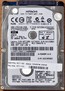 HITACHI HTS723225A7A365 [250GB 2.5インチ 7mm SATA HDD 2012年製 使用時間 41030H (Cristal DiscInfo 正常) (管:KH573