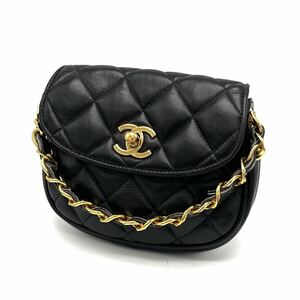 1円 良品 CHANEL シャネル ミニ マトラッセ ターンロック ココマーク ラムスキン チェーン ハンド バッグ dD1085H