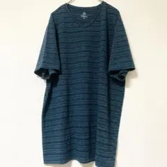 【Navy】メンズＴシャツ（XXL）Ｖネック 半袖Ｔシャツ ボーダーＴシャツ