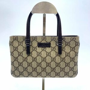 【中古】GUCCI　グッチ　ハンドバッグ　GGスプリームキャンバス　レザー　ブラウン　茶　ベージュ　レディース