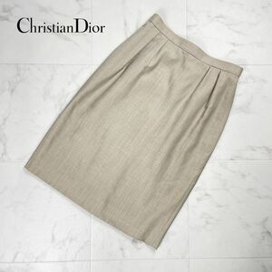 Christian Dior クリスチャン ディオール ウール混 シルク混 タイトスカート 膝丈 裏地あり ライトベージュ サイズ11*PC922