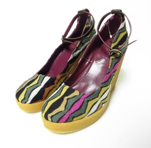 【アパレル】☆ほぼ未使用☆ MISSONI ミッソーニ ウェッジソール パンプス ニット マルチカラー レザー レディース 人気 おしゃれ 靴