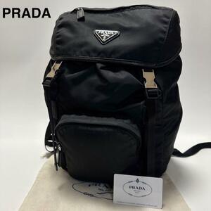 f19 【美品】現行品　Gカード付　プラダ　PRADA ナイロン　サフィアーノレザー　ブラック　黒　リュックサック　バックパック　1BZ039