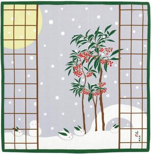 濱文様　小布　まんりょうと雪うさぎ　グリーン　約50×50cm　綿100％　日本製　新品