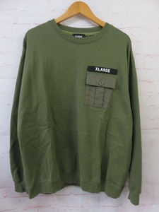 XLARGE エクストララージ MILITARY POCKET CREWNECK SWEATSHIRT スウェット 101241012013 カーキ XL 991780517■