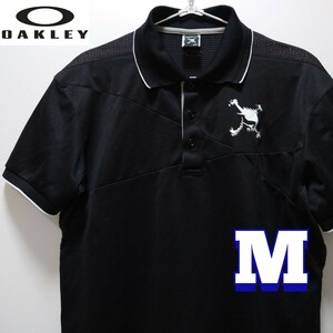 OAKLEY オークリー　ゴルフウェア　半袖ポロシャツ　黒ブラック　メンズM　スカルロゴ