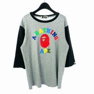 アベイシングエイプ A BATHING APE Tシャツ カットソー 七分袖 マルチ カレッジロゴ アーチロゴ M グレー メンズ