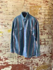 90s Eddie Bauer STRIPE FLANNEL SHIRT エディーバウアー ストライプシャツ フランネルシャツ マルチストライプ アメカジ 80s 送料無料