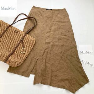 ★大きいサイズ★マックスマーラ MaxMara 44/XL-3L 洗える♪ピュアリネン100%☆変形スリットマキシロングスカート 旅行 リゾート