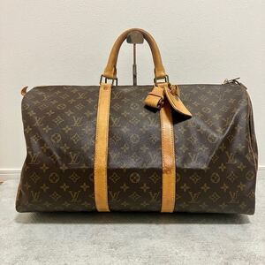 LOUIS VUITTON ルイヴィトン キーポル50 モノグラム ボストンバッグ 鞄 トラベルバッグ ネームタグ 南京錠 希少 大容量 ヌメ革 レザー