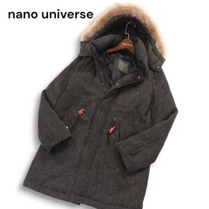 nano universe ナノユニバース × 西川ダウン★ 秋冬 ウール ツイード ハンガリー ダウン モッズ コート Sz.L メンズ 灰　I4T04036_C#N