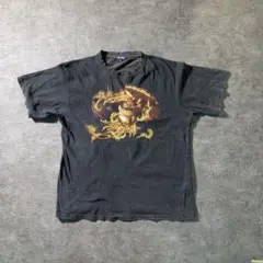 【Cross Keys】ドラゴンプリント　ブラックTシャツ　古着usedSM36