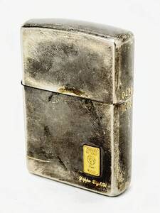 A2748 1円～！ ZIPPO ジッポー 24K 純金インゴット付き 2002年 シルバー ライター オイルライター 喫煙具 着火確認済み