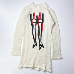00AW モヘア ロング ニット セーター アート プリント モックネック コムデギャルソン 2000AW Mohair Art Printed Long Knit Sweater