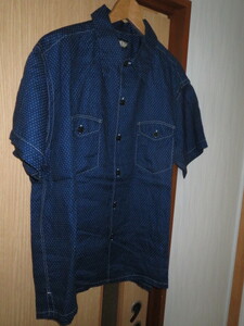 送料無料発送 BLACK SIGN ブラックサイン DOT S/S SHIRT サイズ44 希少XXLサイズ 2XL 正規品 とても美品 ネイビ－