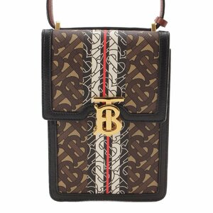 【バーバリー】Burberry　TBロゴ ロビン ロゴジャガード レザー モノグラム ショルダーバッグ ブラウン 【中古】【正規品保証】210059