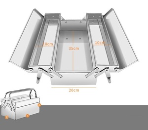 新入荷ステンレス鋼折りたたみ式ツールボックス2段両開き 大型 工具ケース 収納 工具収納 ツールボックスケース 大容量 工具入れ 防錆 35cm