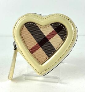 【STK5037】BURBERRY バーバリー コインケース ハート 小銭入れ ウォレット ノバチェック レザー ホワイト系 財布