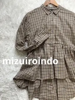 mizuiroindo チェック　ウエストギャザーシャツ　ペプラムシャツ