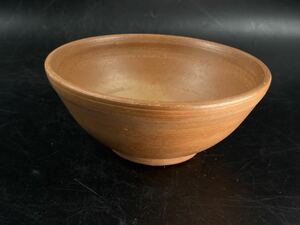 【福蔵】素焼き 手作り 茶碗 在銘 茶道具 径15.3cm