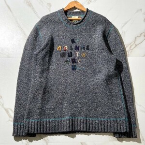 美品 シルク25% 刺繍ロゴ M●カールヘルム セーター ニット プルオーバー ステッチ メンズ カジュアル グレー Karl Helmut ピンクハウス