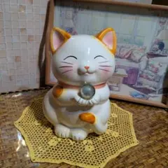 猫の貯金箱 風水猫 ©Sun art 高さ25 底12×14 黄色い猫